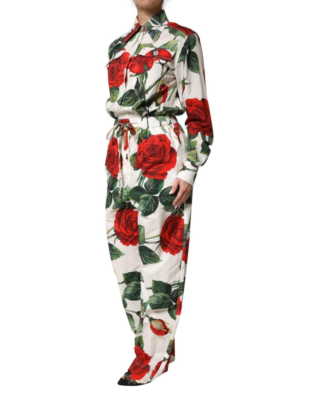 Dolce & Gabbana Red Floral Print Cotton Jumpsuit Dress