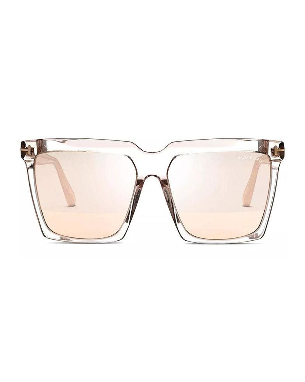 Tom Ford Metallic Sunglasses Square Full Rim, Light Sand Frame And Rose Mirror Lens Ft076420Z