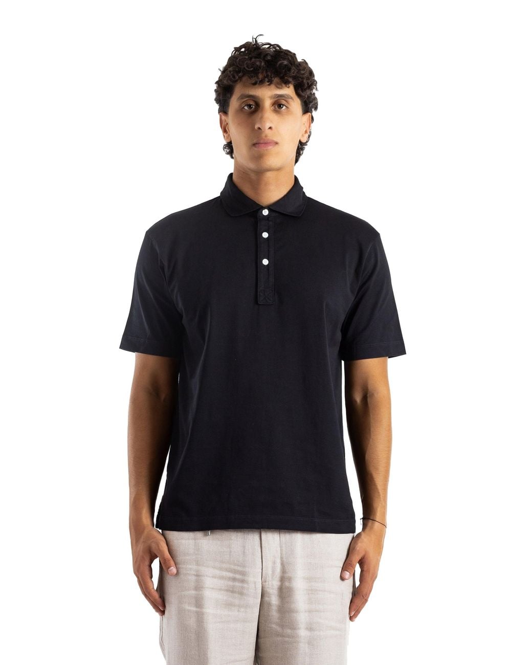 Handvaerk Black Handvaerk Pima Cotton Short-Sleeved Polo Shirt for men