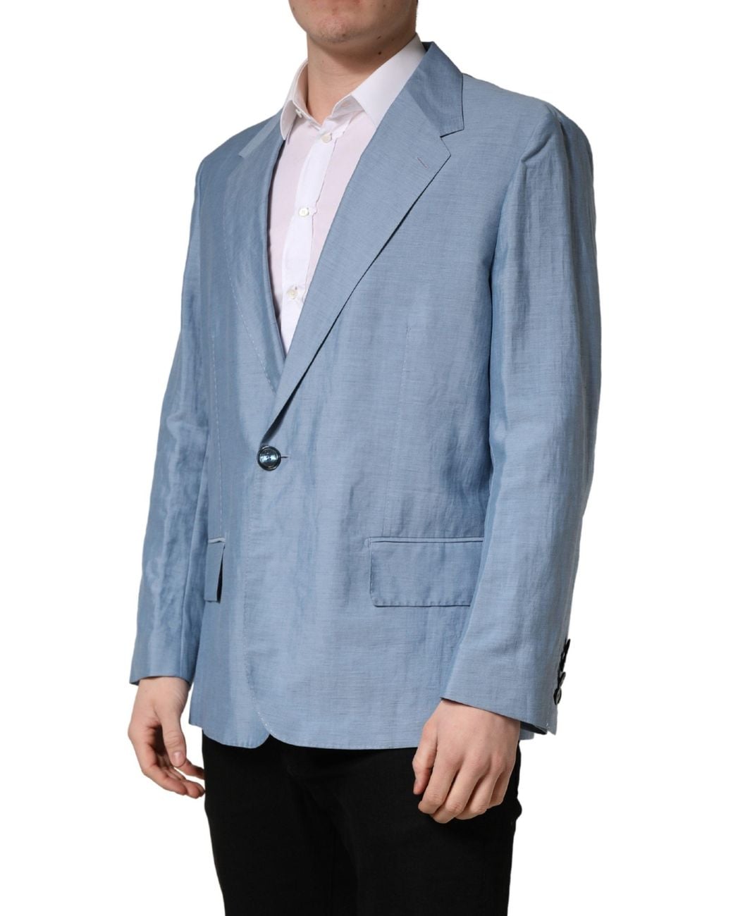 Dolce & Gabbana Blue Single Breasted Jacket Blazer Linen Nylon Clothing for men