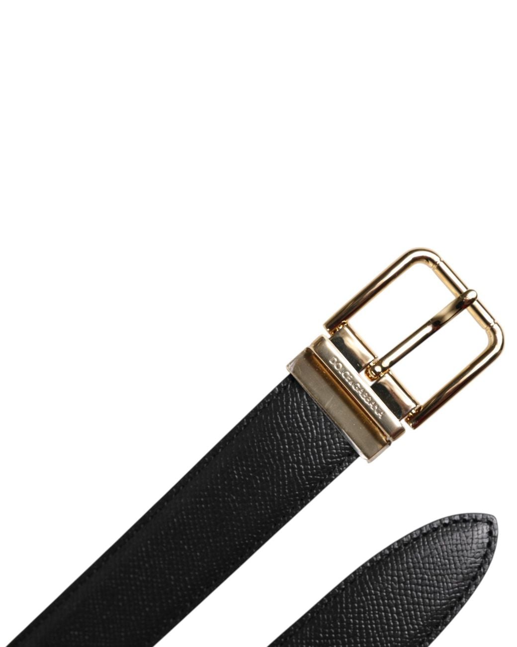 Dolce & Gabbana Black Grained Leather Metal Buckle Belt Calf