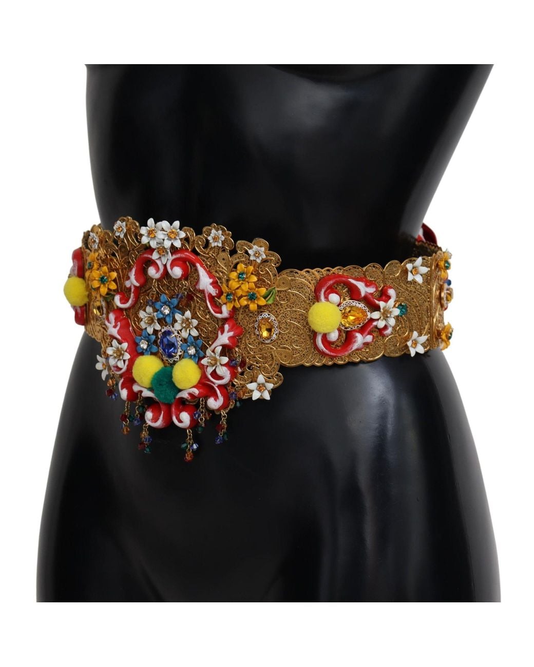 Dolce & Gabbana Black Tone Floral Crystal Waist Belt