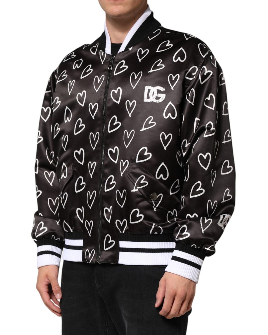 Dolce & Gabbana Black Hearts Pattern Zipup Jacket for men
