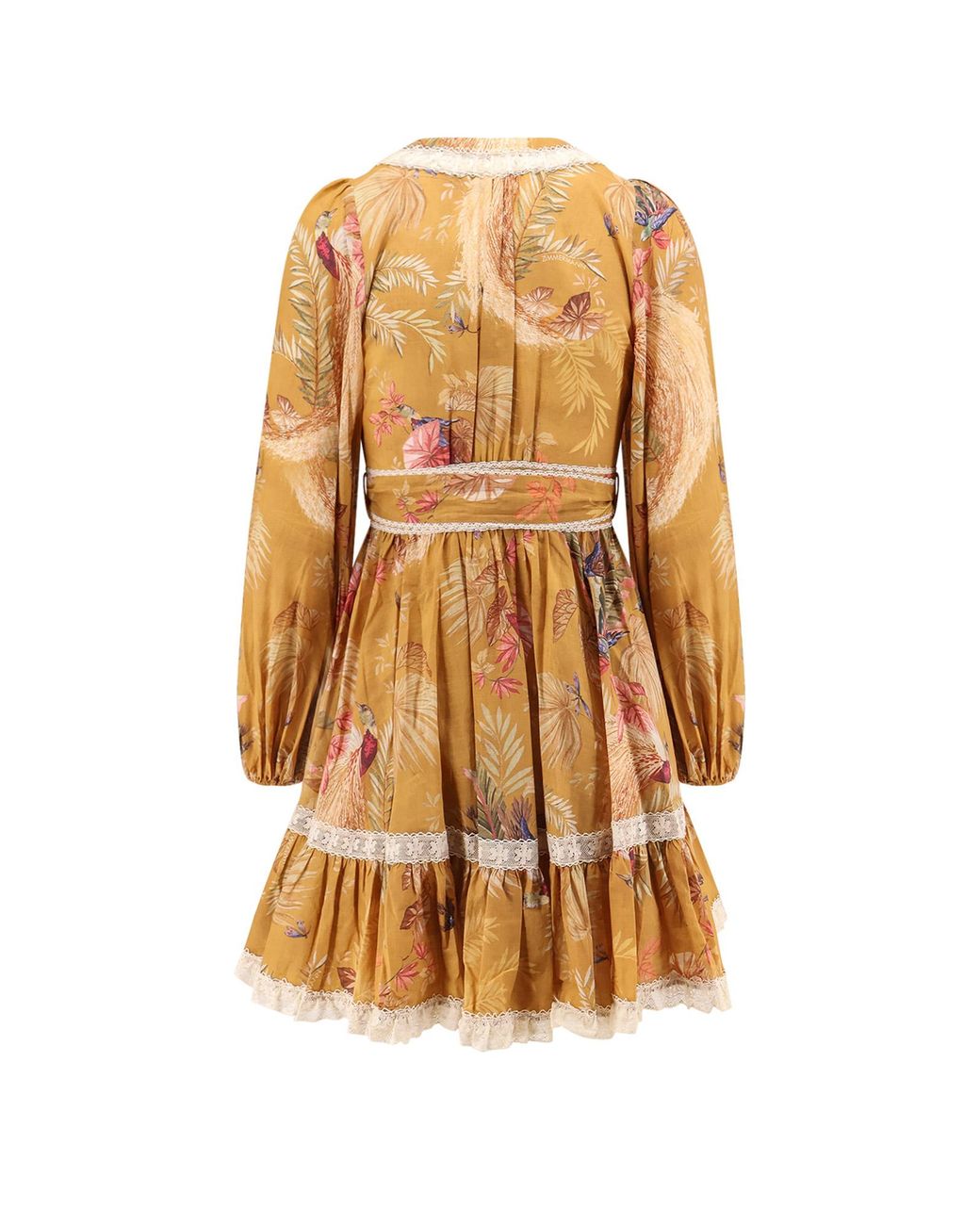 Zimmermann Natural Frill Cotton Short Dress With Floral Print