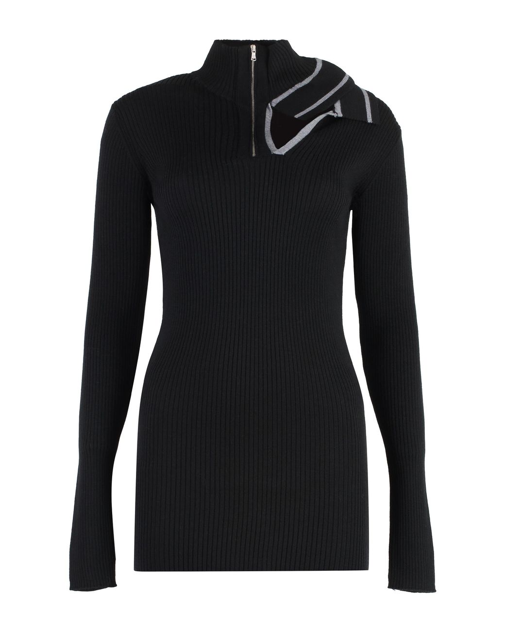 Y. Project Black Knit Dress With Half Zip And V-Neck For