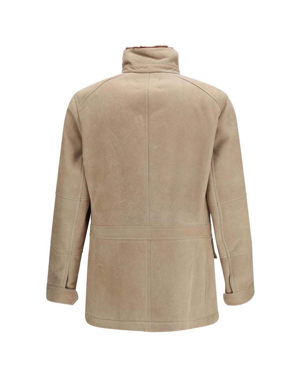 Brunello Cucinelli Natural Waxed Shearling Safari Jacket Sheep for men