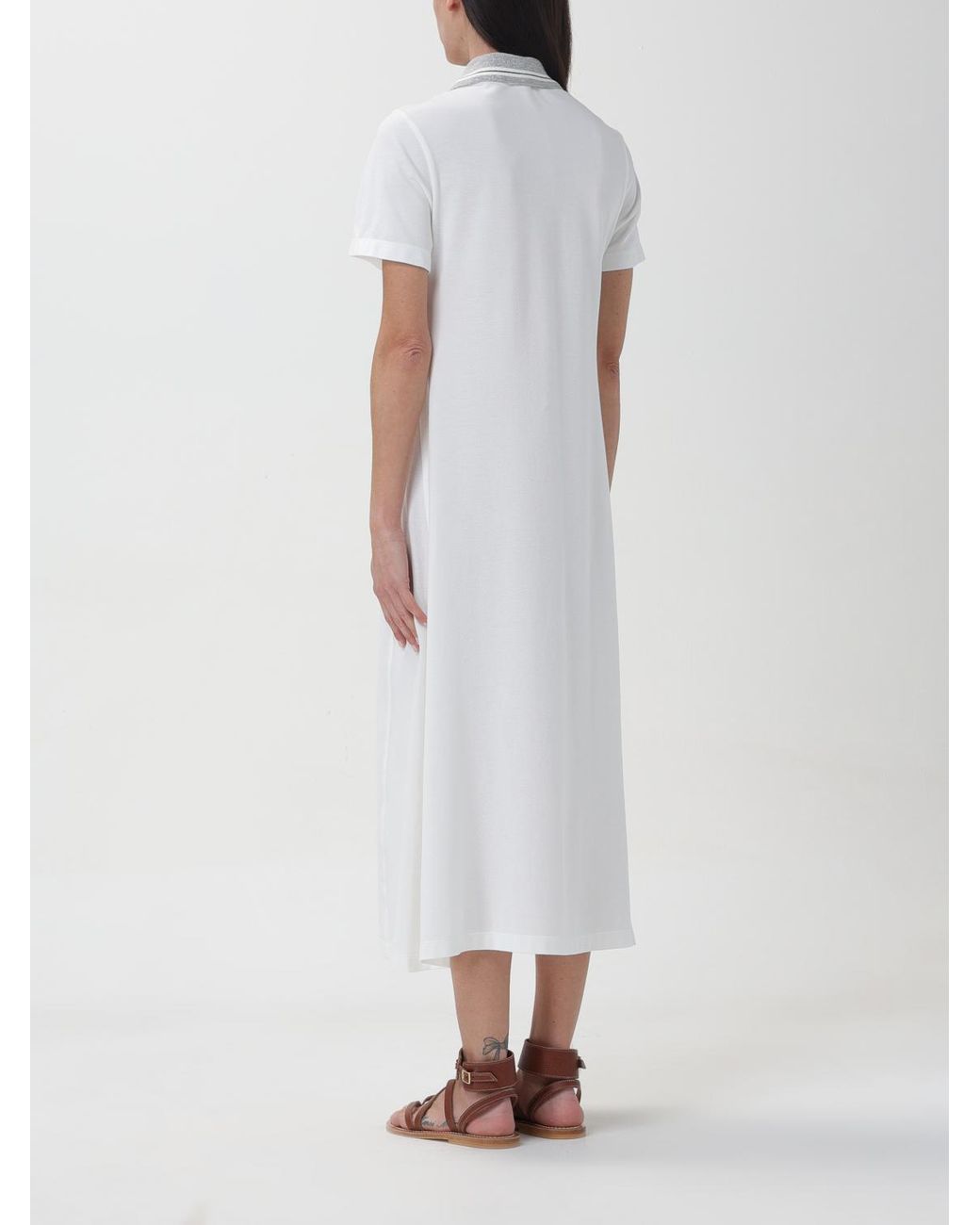 Brunello Cucinelli White Polo Collar Dress