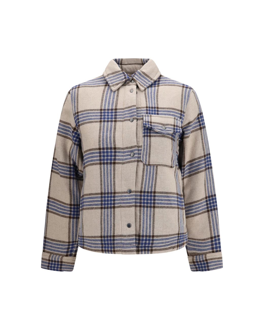 Woolrich White Alaskan Checked Wool Blend Overshirt Jacket