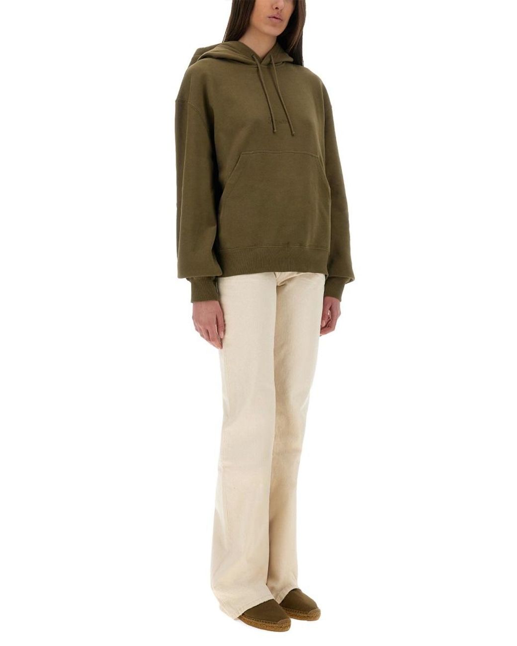 Saint Laurent Green Saint Laurent Logo Cotton Sweatshirt