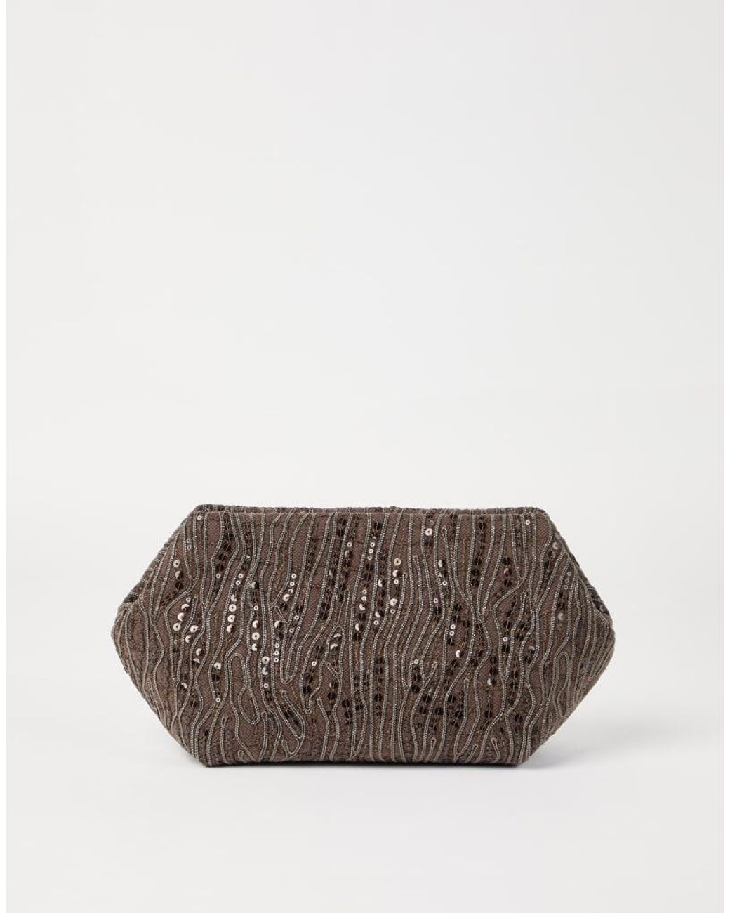 Brunello Cucinelli Brown Cotton Linen Clutch