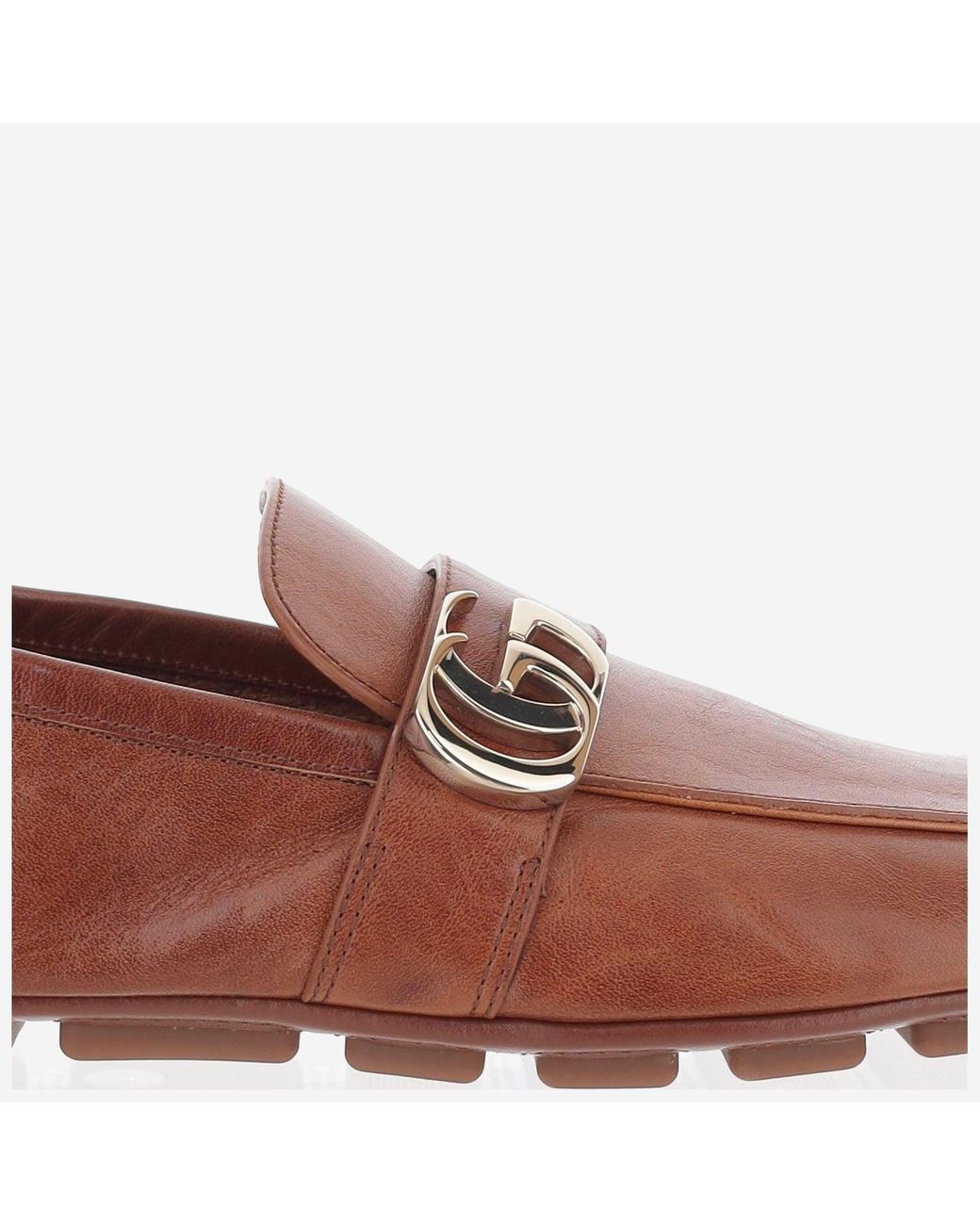 Gucci Brown Leather Loafers With Logo for men
