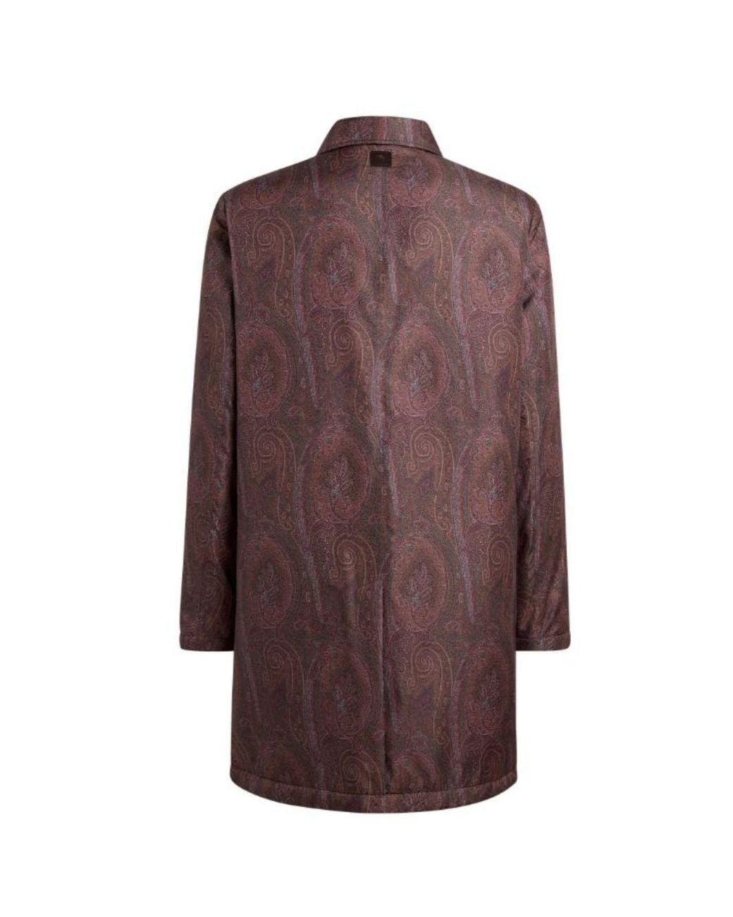 Etro Brown Technical Fabric Lightly Padded Raincoat With All-Over Paisley Pattern for men