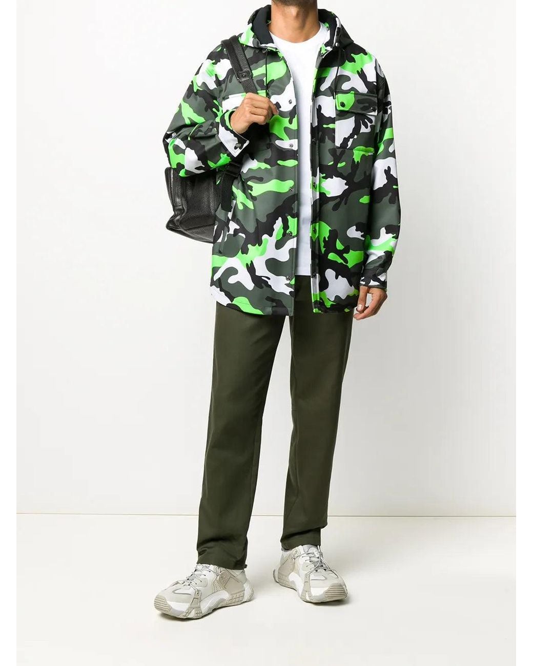 Valentino Green Camouflage Print Hooded Jacket Clothing for men