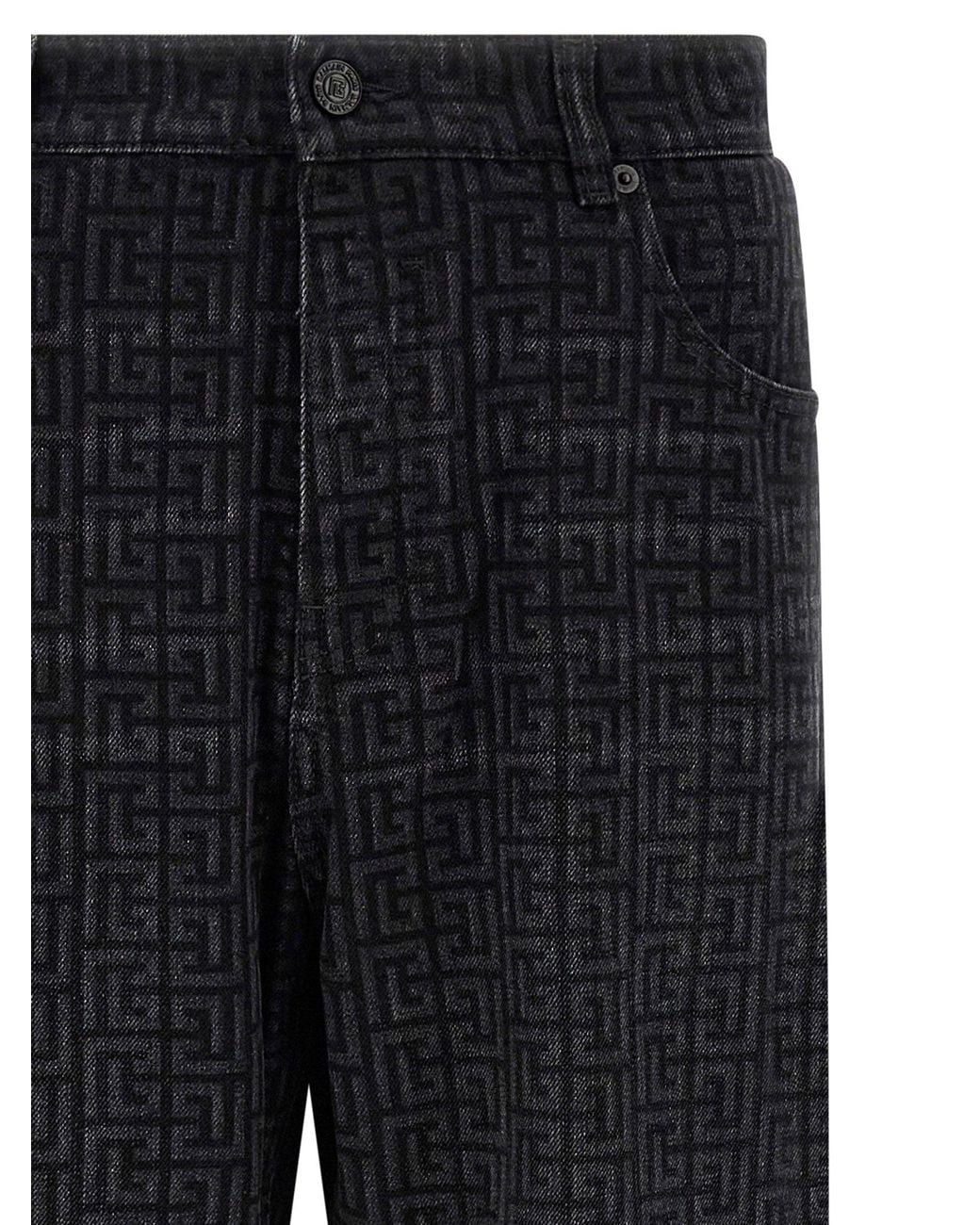 Balmain Black Monogram Pattern Jeans for men