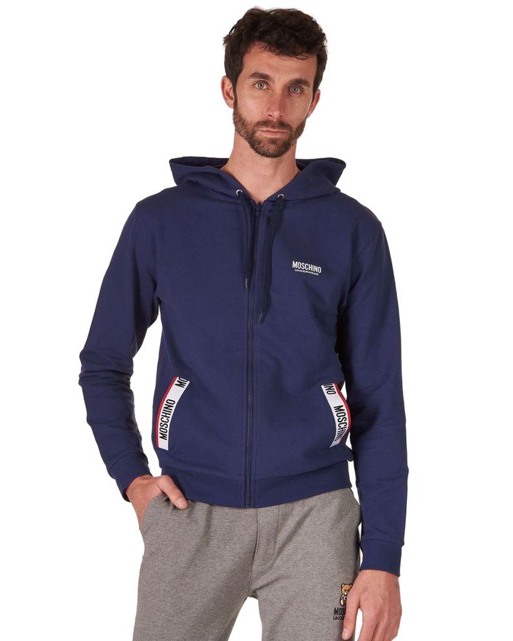 Moschino Blue Moschino Logo-Tape Trim Hoodie