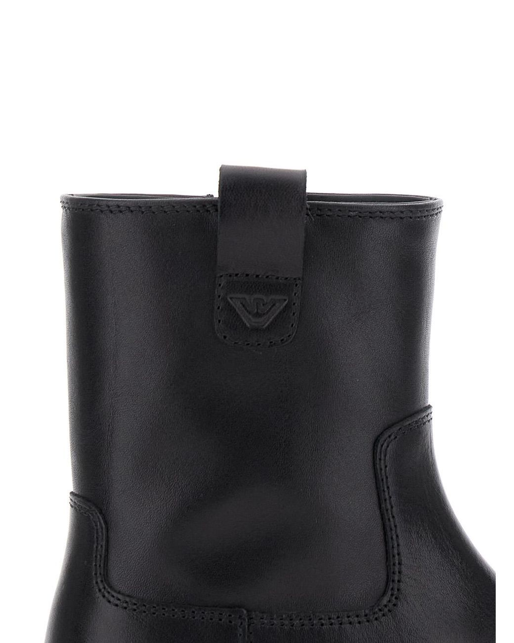 Emporio Armani Black Leather Boots With Logo Patch Calf for men