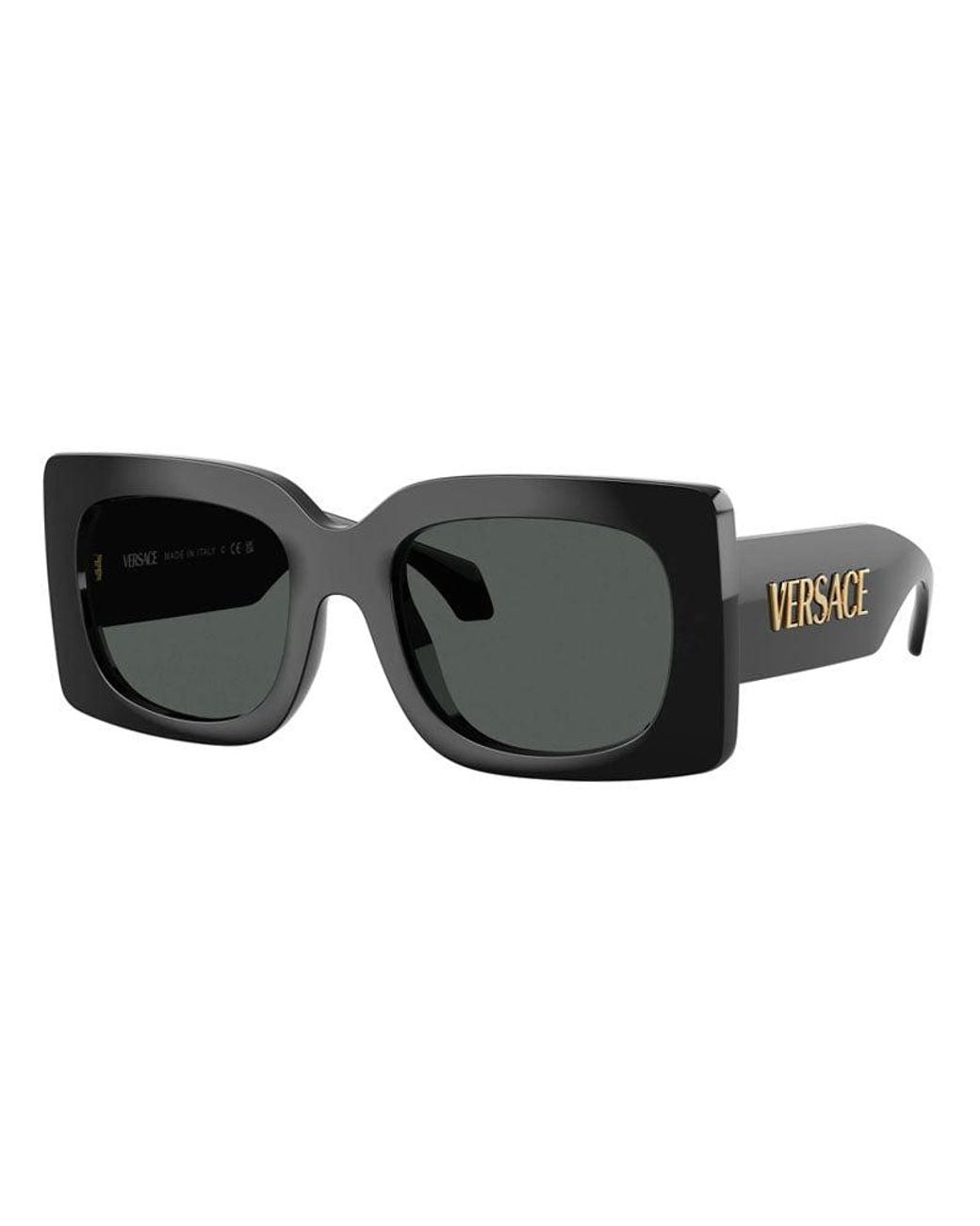 Versace Black Sunglasses Square Full Rim, Shiny Frame And Dark Lens Ve4496Ugb1-87