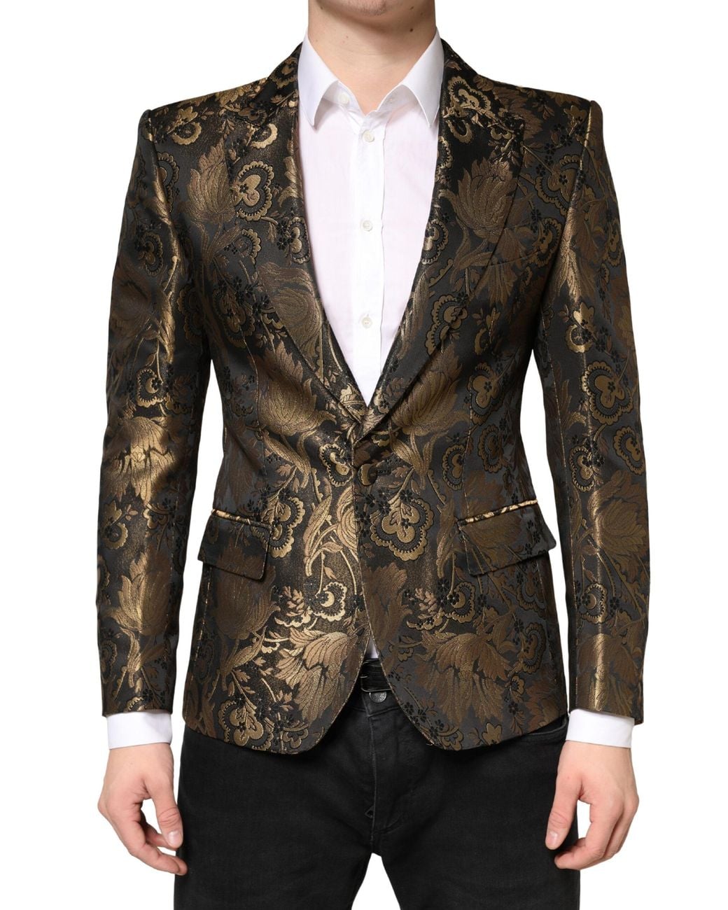 Dolce & Gabbana Black Jacquard Single Breasted Tuxedo Blazer Clothing for men