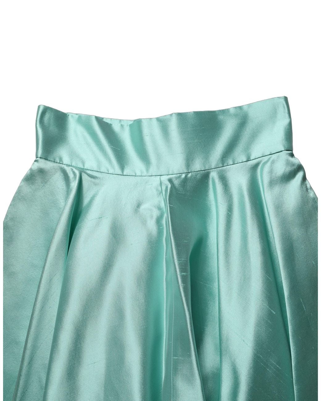 Dolce & Gabbana Blue Satin High-Waisted Pleated A-Line Midi Skirt Silk