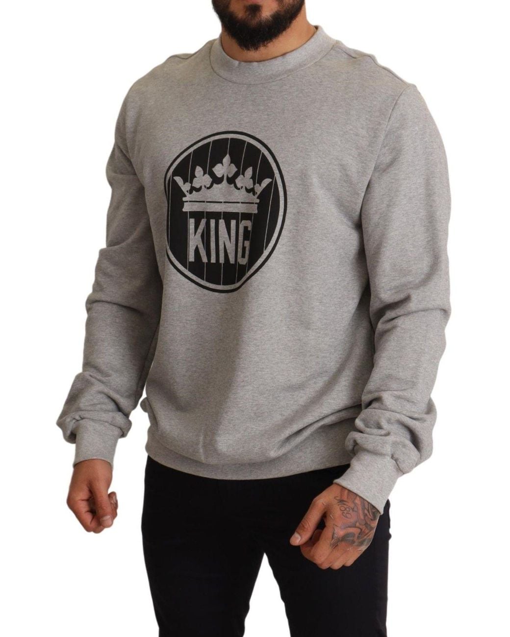 Dolce & Gabbana Gray King Sweatshirt Crewneck Cotton for men