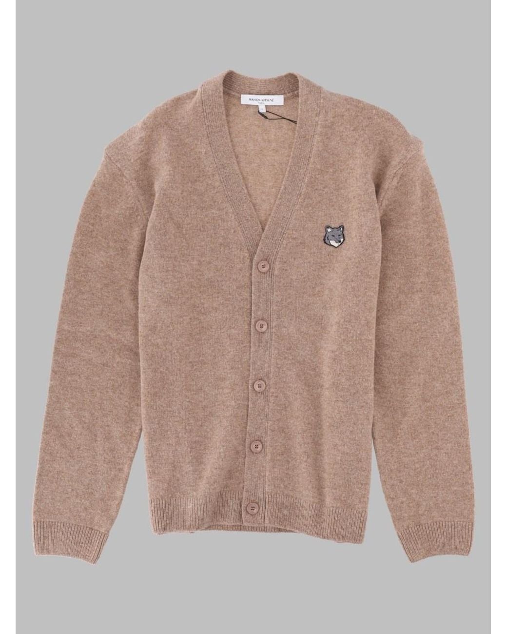 Maison Kitsuné Natural Cardigan Fox Head Wool Sweater for men