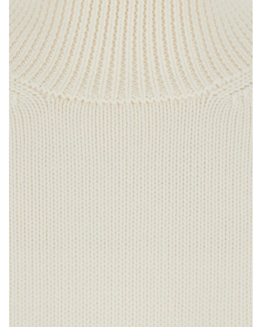 Fabiana Filippi White Sweater Ribbed Virgin Wool With High Collar Top