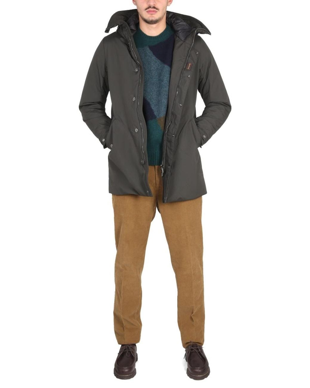 Moorer Black Hooded Jacket With High Neck Polyester Trench & Raincoats for men