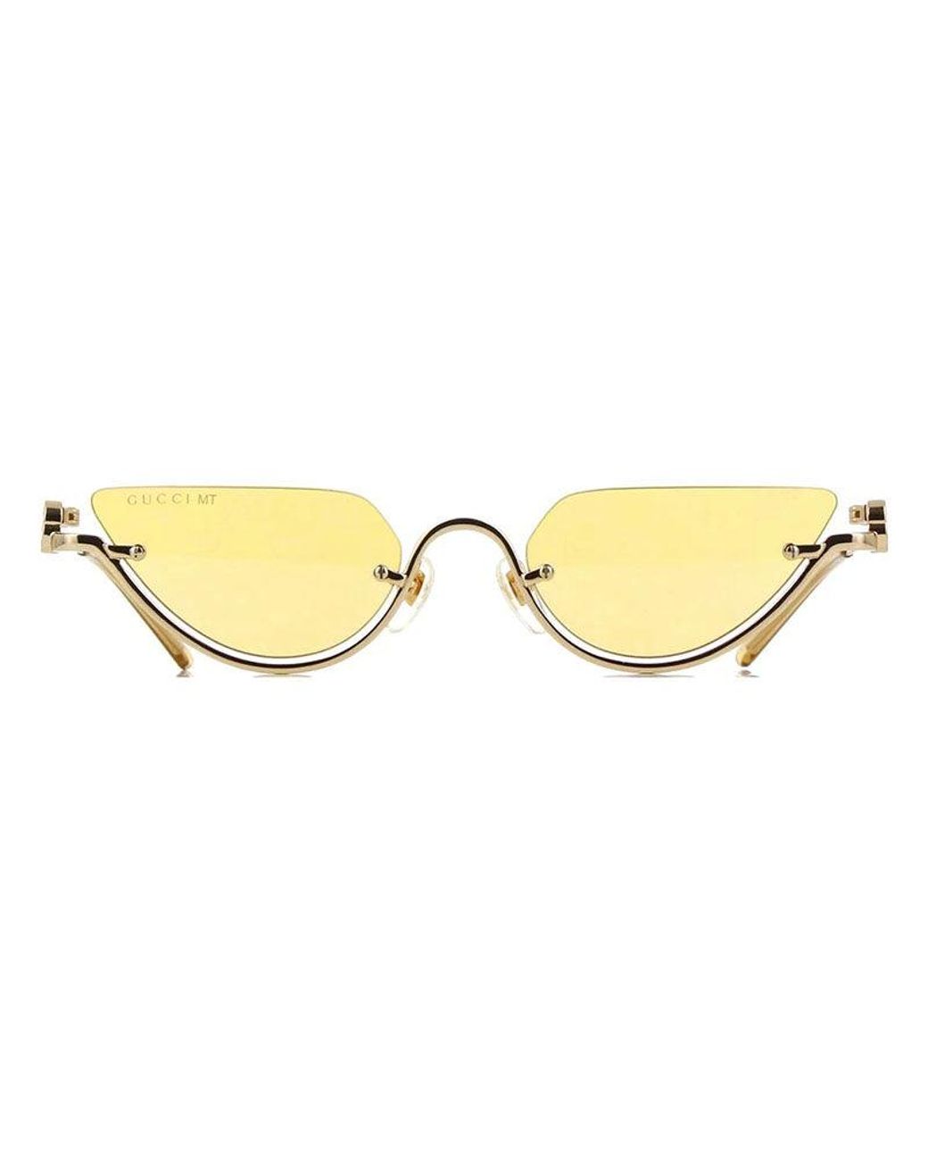 Gucci Metallic Sunglasses Cat Eye Semi Rim, Frame And Rose Mirror To Dark With Gg Pattern Lens Gg1603S004