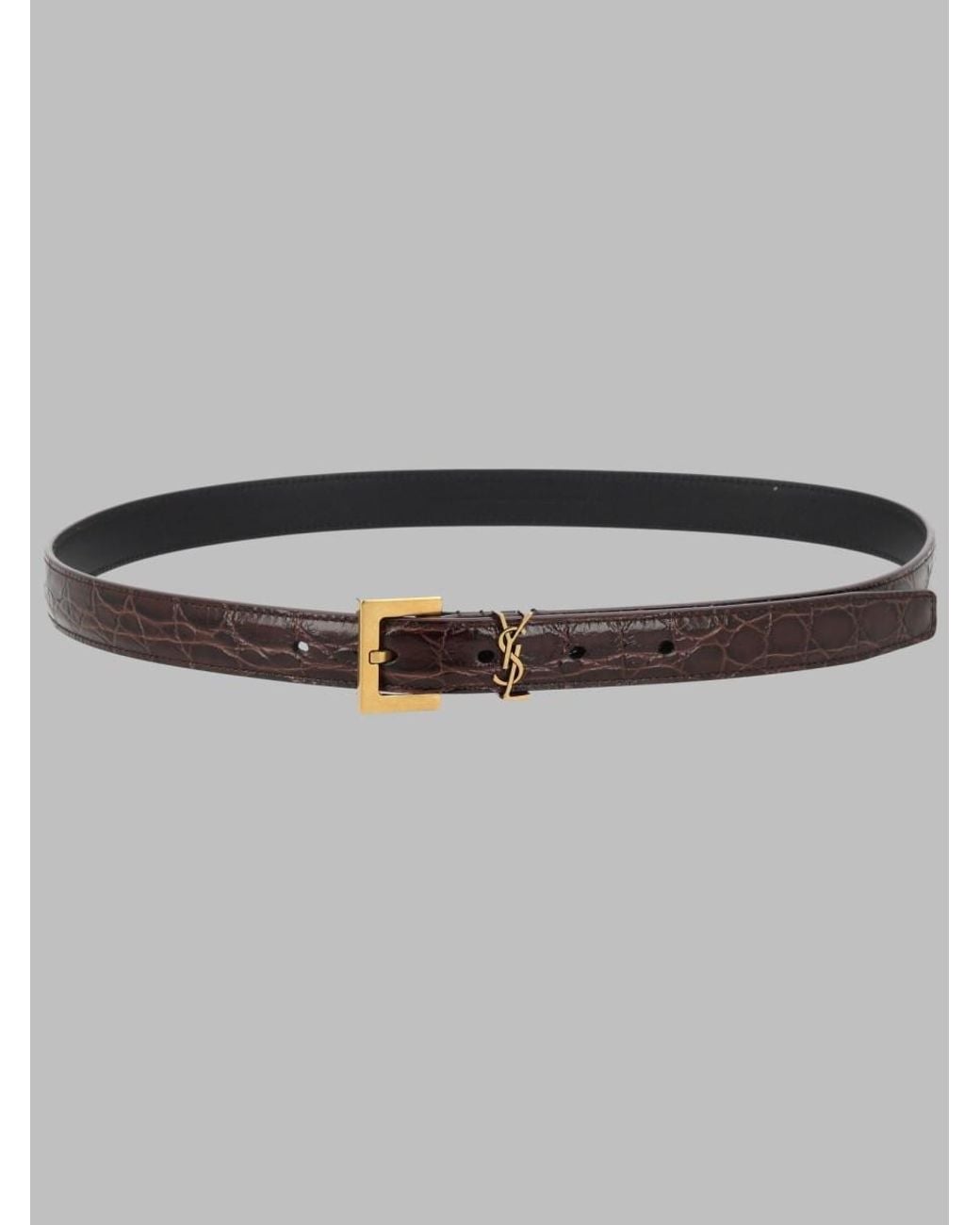Saint Laurent Gray Belt Cassandre Sottile Calf Leather