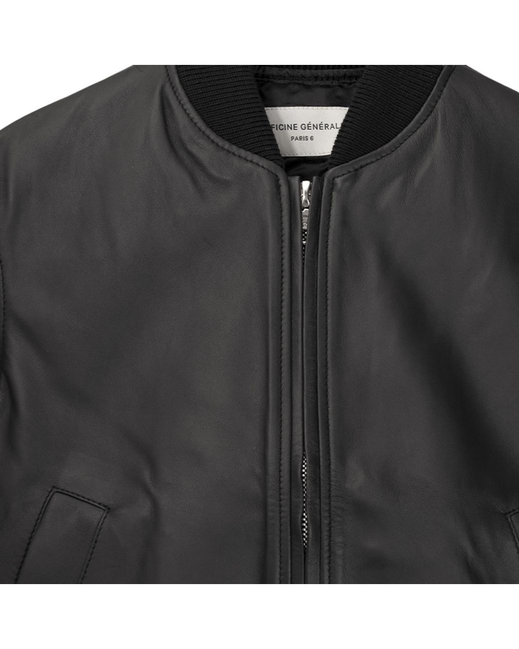 Officine Generale Black Boxy Leather Bomber Jacket