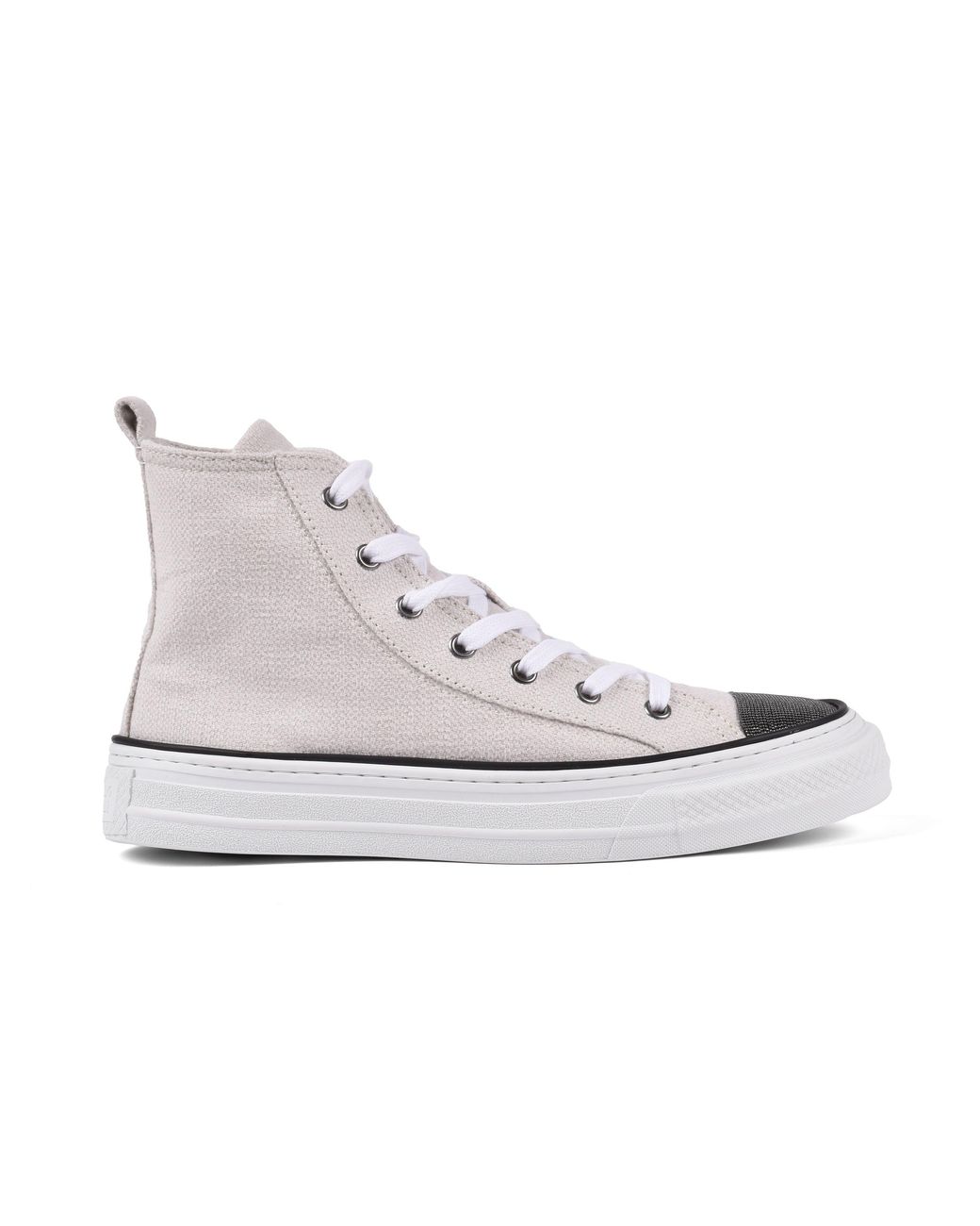 Brunello Cucinelli Metallic Birch Cotton Linen High Top Sneakers