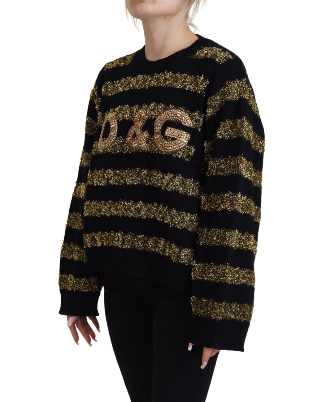 Dolce & Gabbana Black Metallic Stripe Knit Pullover