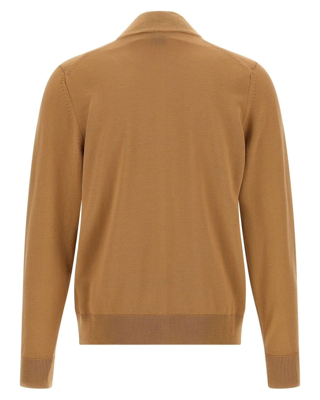 Boss Brown Virgin Wool Shaved Knit Cardigan for men