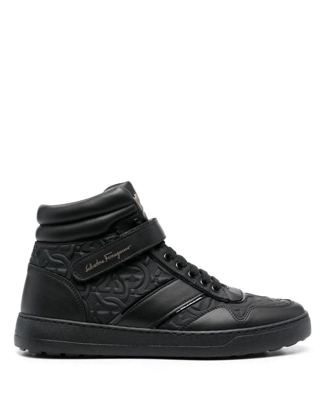 Ferragamo Black Embossed Hi-Top Sneakers for men