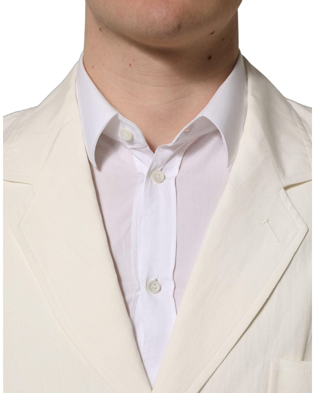 Dolce & Gabbana White Flax Single Breasted Blazer Jacket Silk Clothing for men