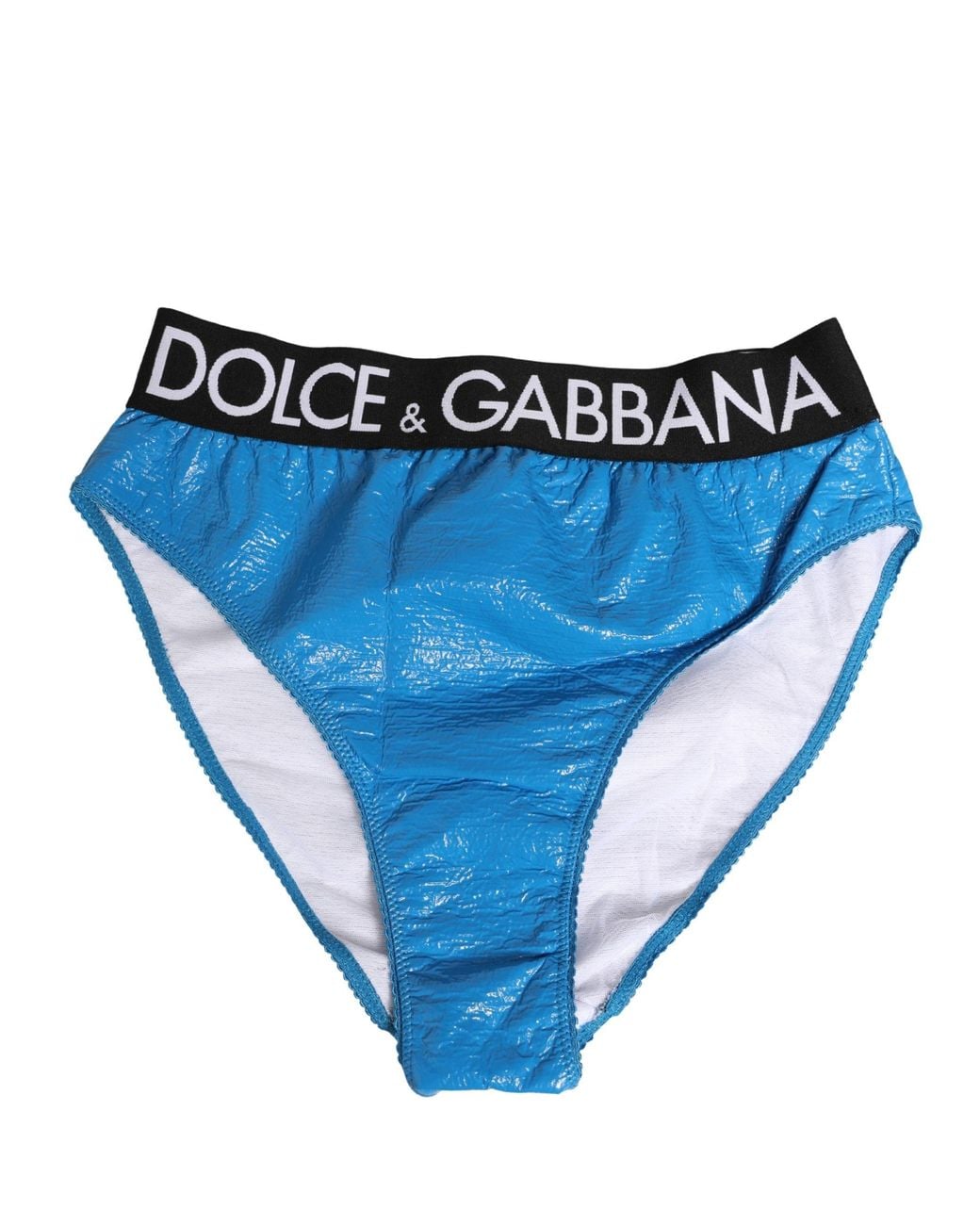 Dolce & Gabbana Blue Logo Waistband High Waist Brief Underwear Cotton Polyurethane Clothing