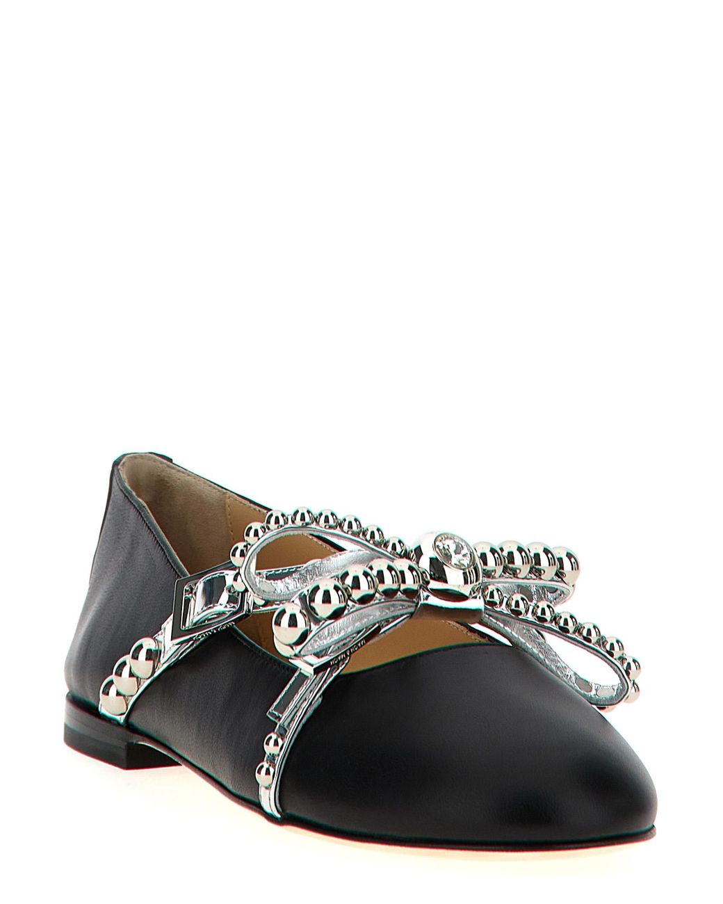 Mach & Mach Black 'Crystal Studs' Ballet Flats