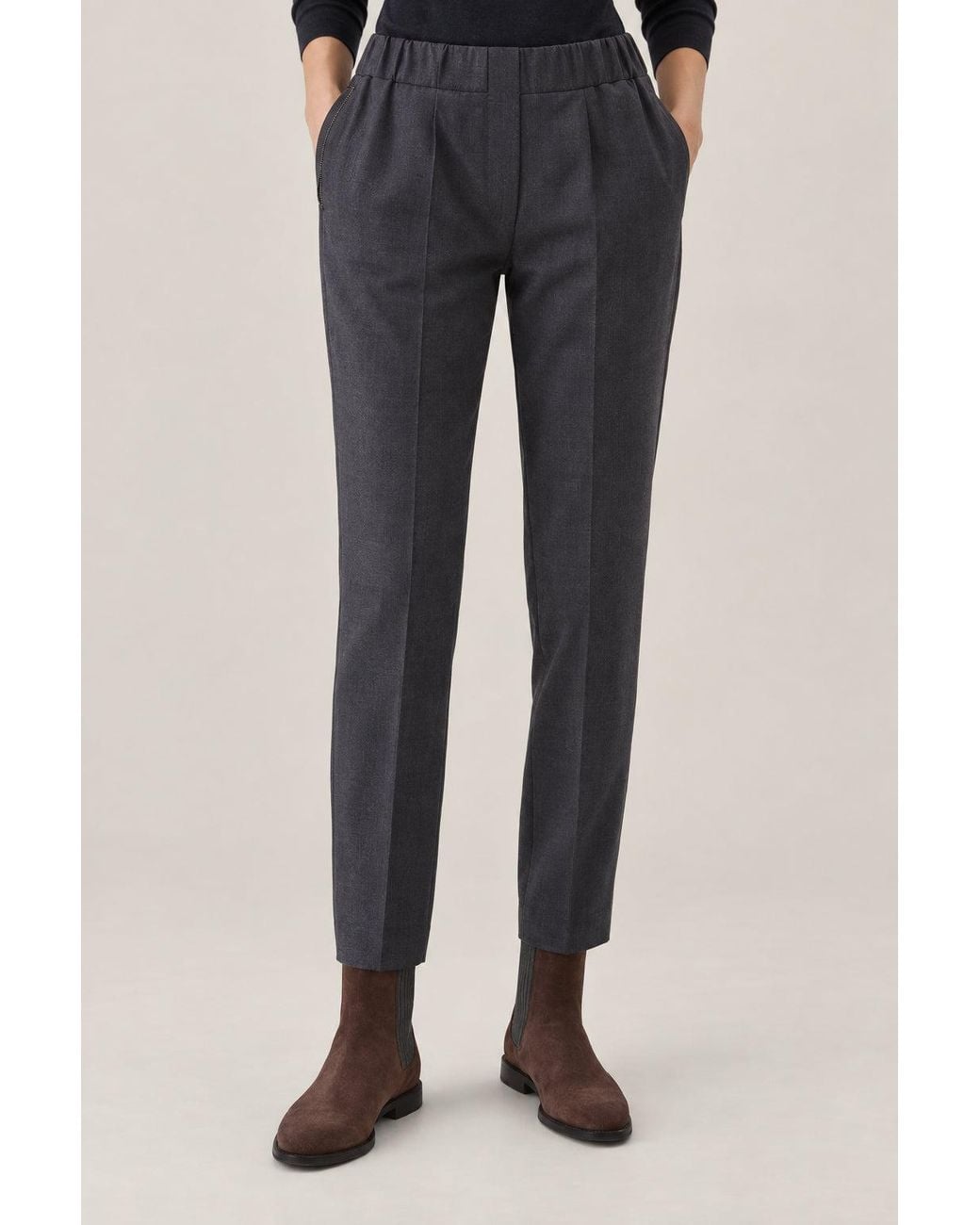 Brunello Cucinelli Blue Dark Wool Blend Straight Trousers
