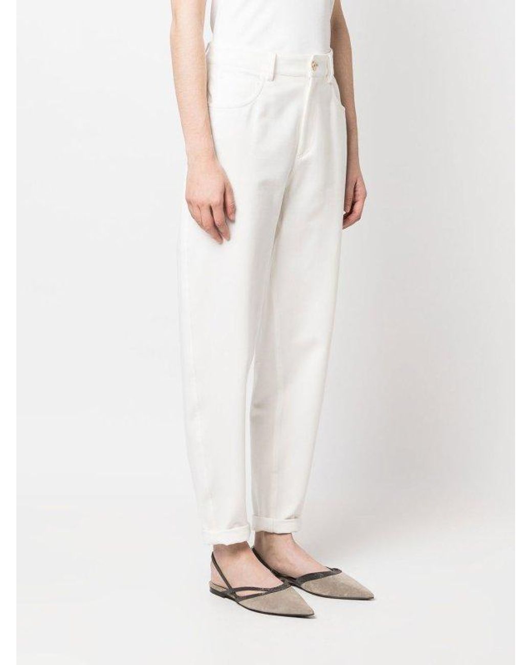 Brunello Cucinelli White Naturale Cotton Relaxed Fit Trousers
