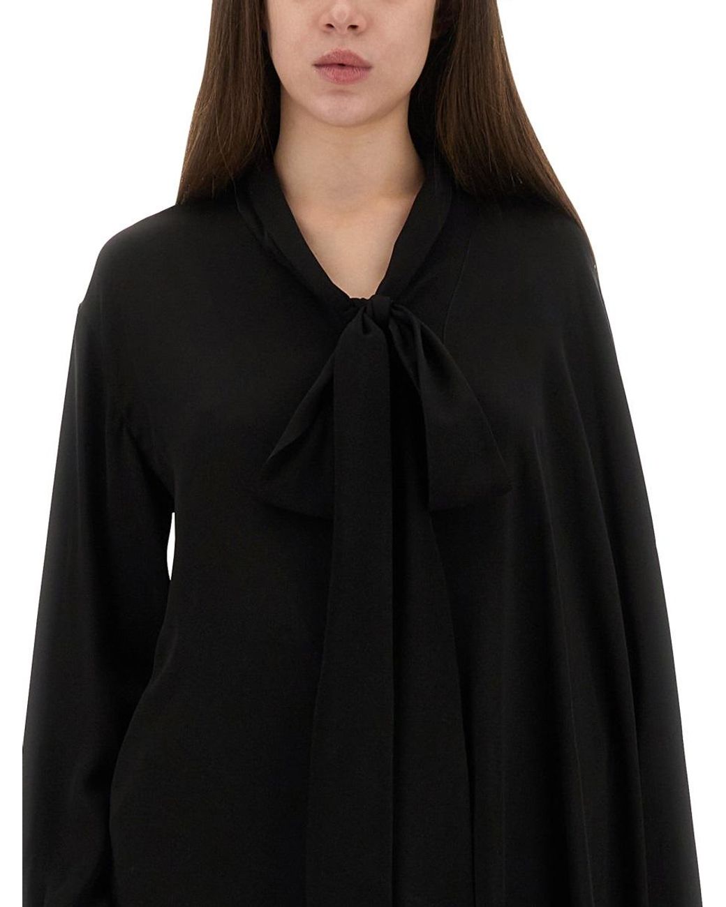 Balenciaga Black Blouse With Scarf Silk Shirt