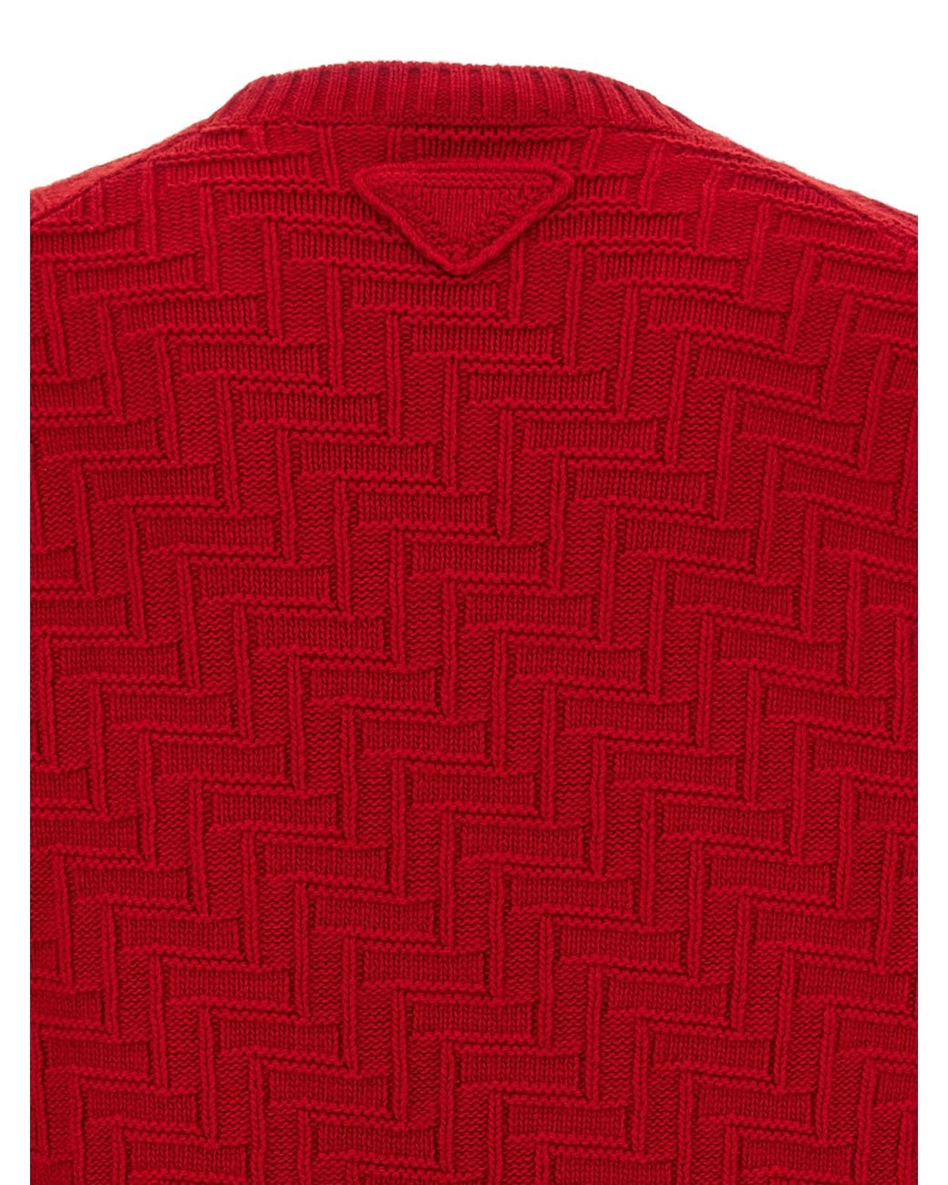 Prada Red Prada Geometric-Knit Virgin Wool And Cashmere Sweater for men