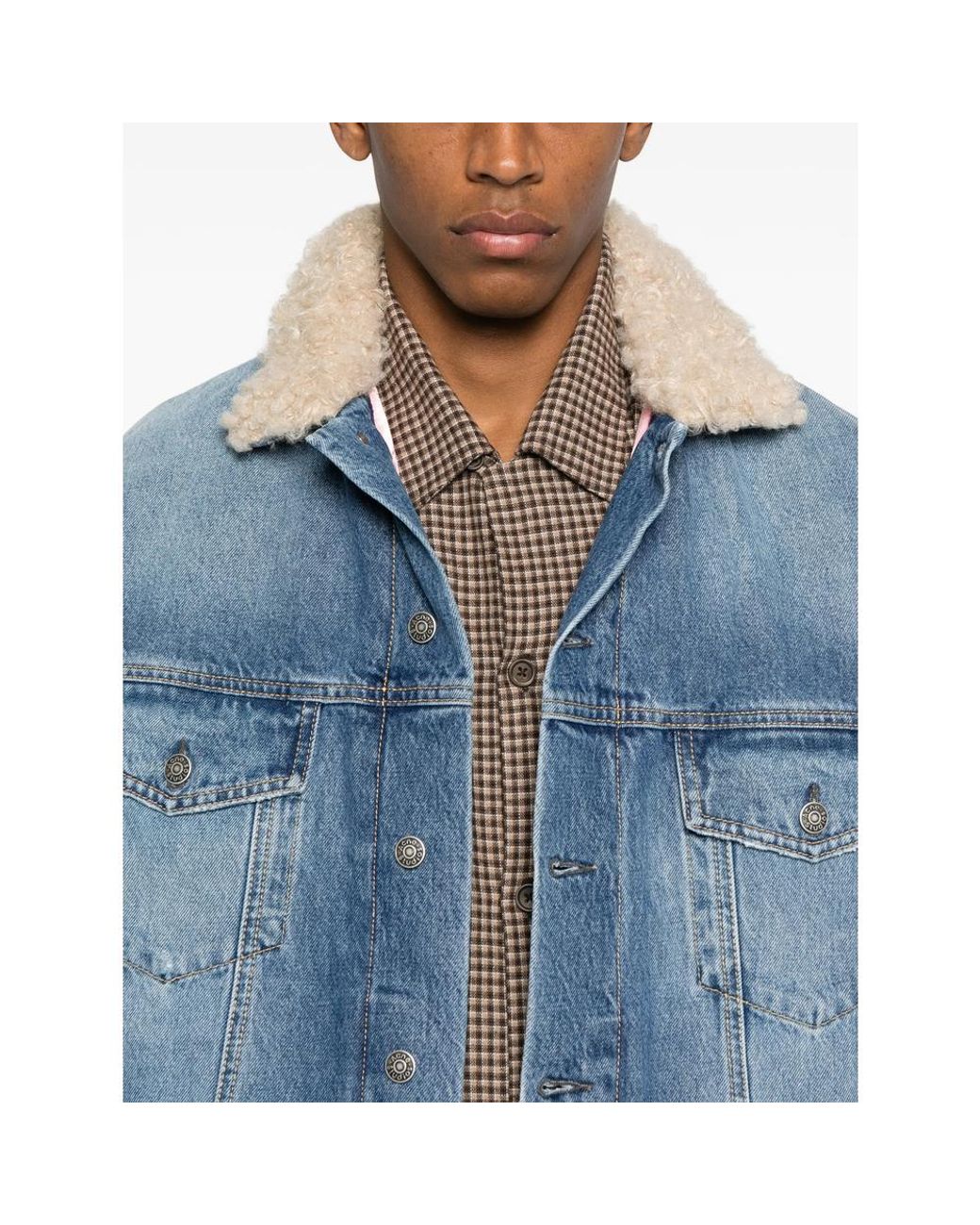 Acne Blue Button Fastening Shearling Collar Outerwear Cotton: 100. Jacket for men