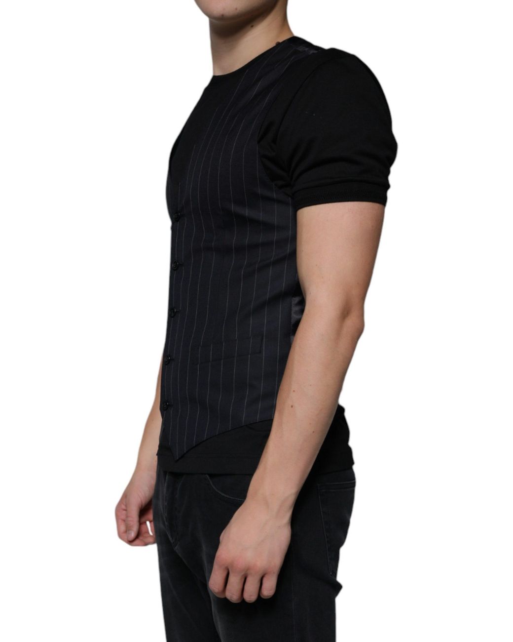 Dolce & Gabbana Black Leather Waistcoat Dress Formal Vest for men