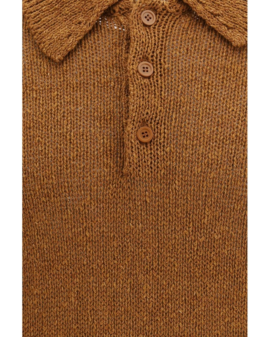sunflower Brown Buttoned Polo Cotton; Linen; Polyester Shirts for men