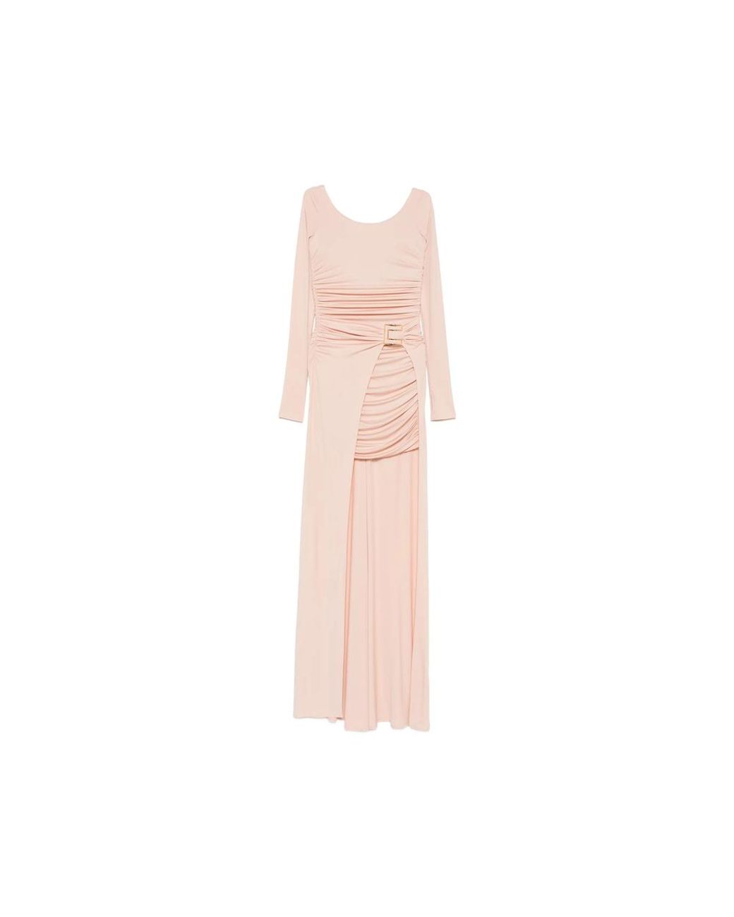 Elisabetta Franchi Pink Ruched Logo-Buckle Gown