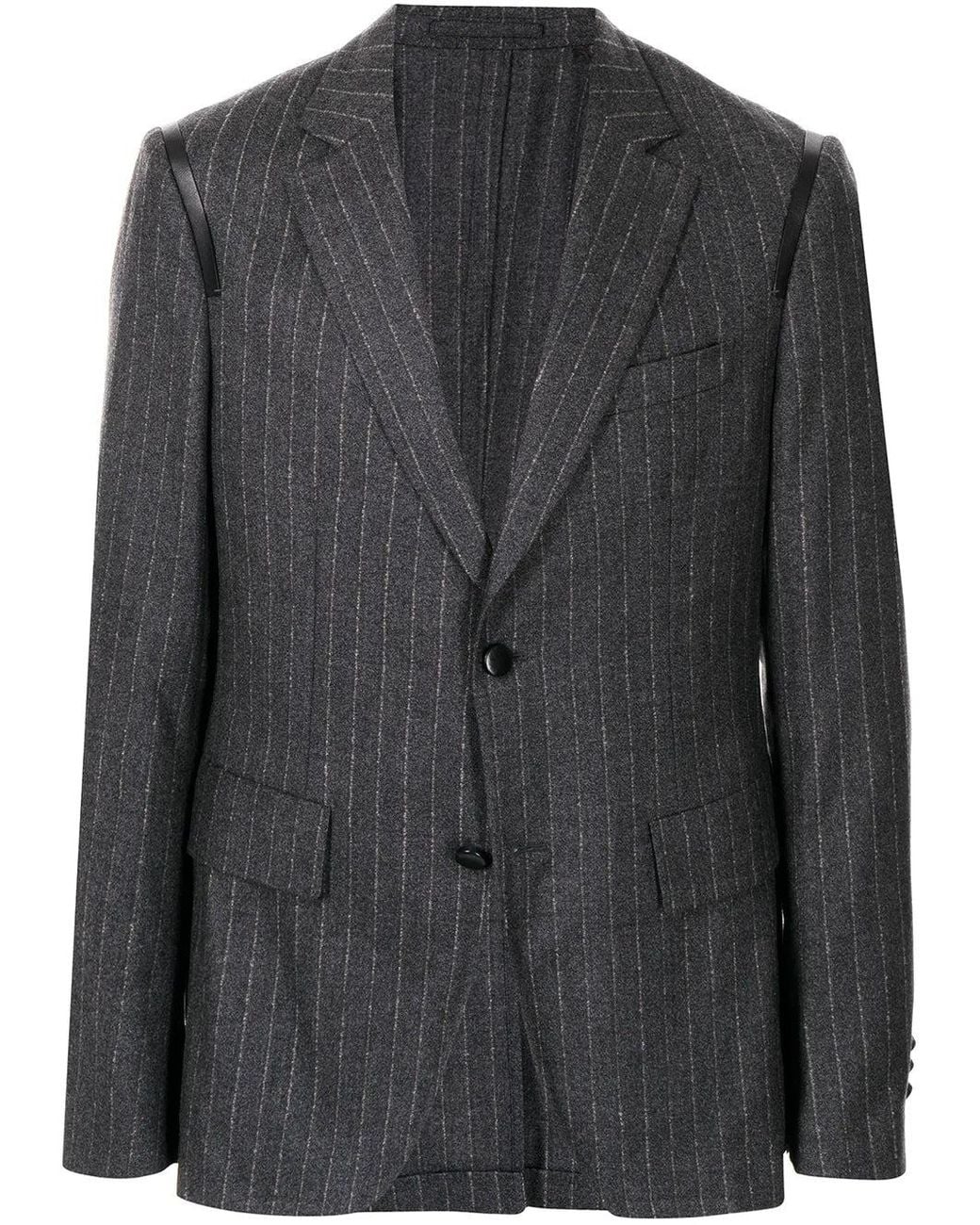Ferragamo Black Leather-Trim Suit Jacket for men
