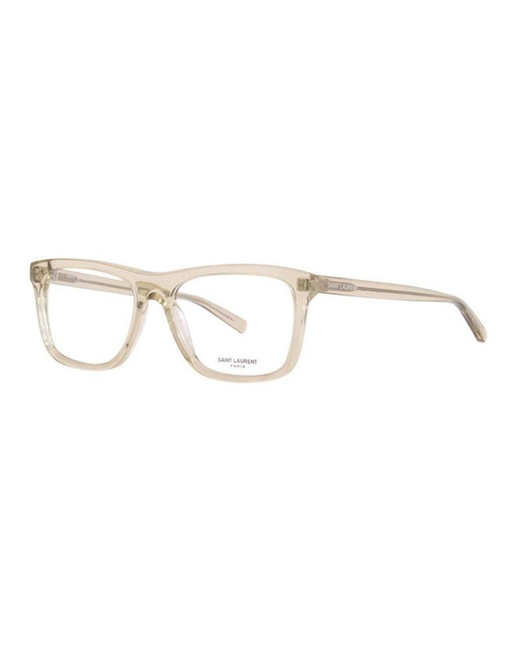 Saint Laurent Metallic Eyeglasses Square Full Rim, Transparent Frame And Clear Demo Lenses Lens Sl481003 for men