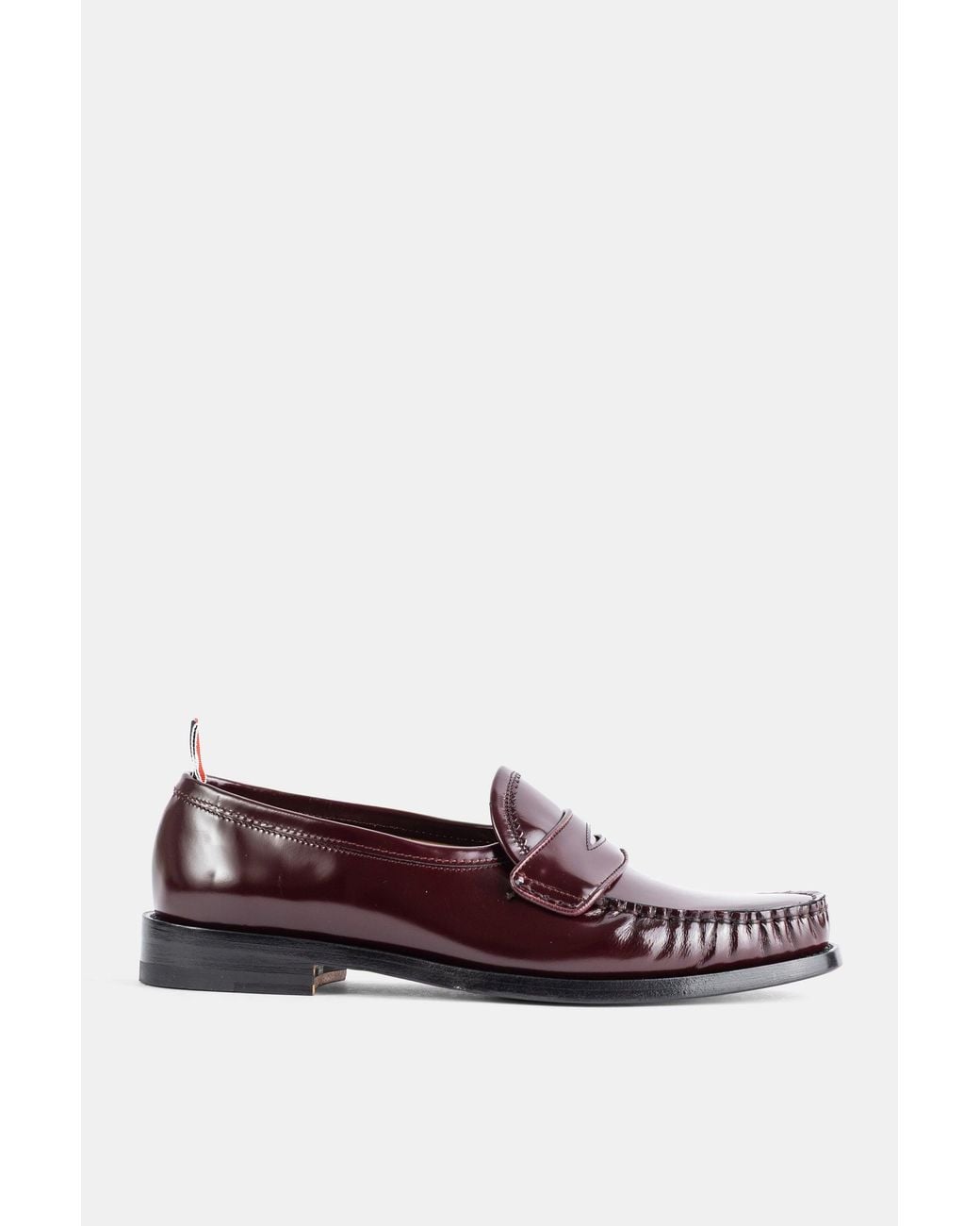 Thom Browne White Penny Varsity Burgundy Patent Leather Loafers