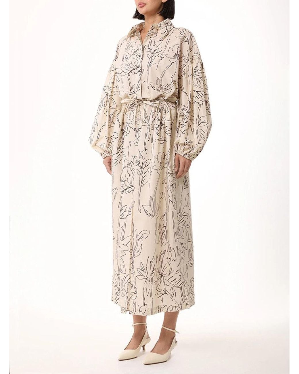 Brunello Cucinelli Natural Cream Floral Cotton Dress