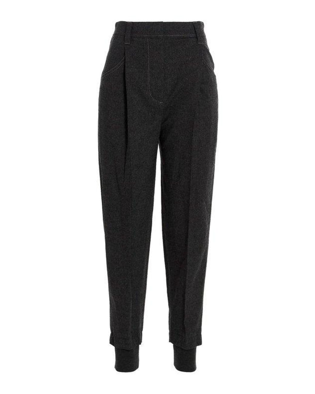 Brunello Cucinelli Black Dark Wool Blend Tapered Trousers